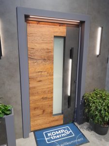 a door with a glass panel